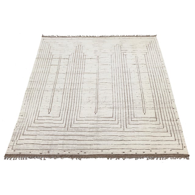 Minimalist Linear Berber: Modern Hand-Knotted Moroccan Style Wool Rug For Sale - Image 10 of 10