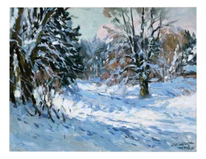 Edgars Vinters, Sunny Winter Landscape, 1985, Oil on Cardboard