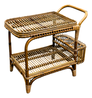 Vintage Italian Rattan Bar Cart with Bottle Holder, 1970s