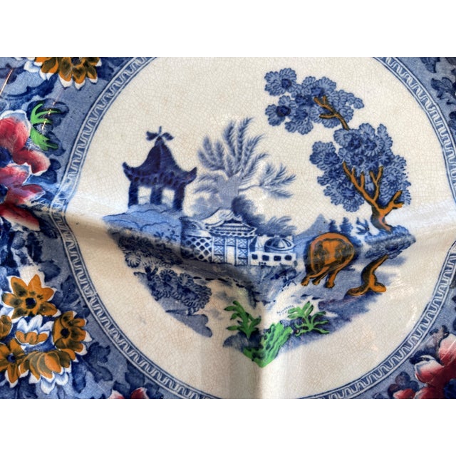 Asian John Steventon England Transferware Asian Design Divider Plate - 1900's For Sale - Image 3 of 4