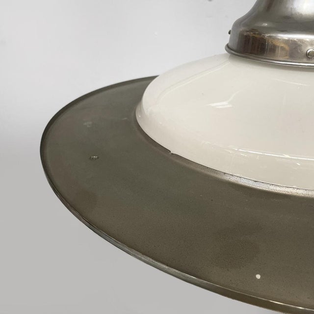 Italian Art Deco Round Pendant in Opaline Glass and Metal, 1930s For Sale - Image 12 of 17
