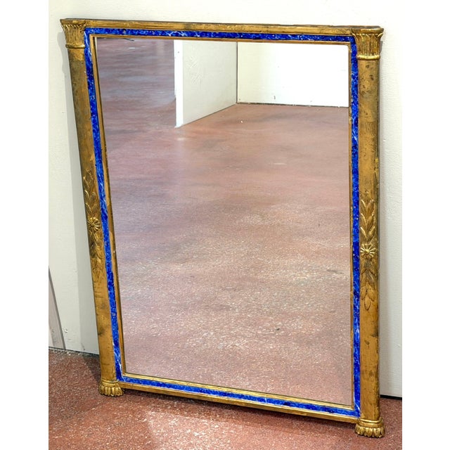 Italian Neoclassical Lapis-Blue Enameled Giltwood Mirror, 1960s For Sale - Image 9 of 16