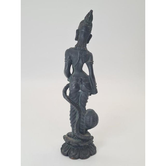 Metal Vintage Southeast Asian Bronze Temple Dancer Sculpture on Lotus Base, 1970s For Sale - Image 7 of 12