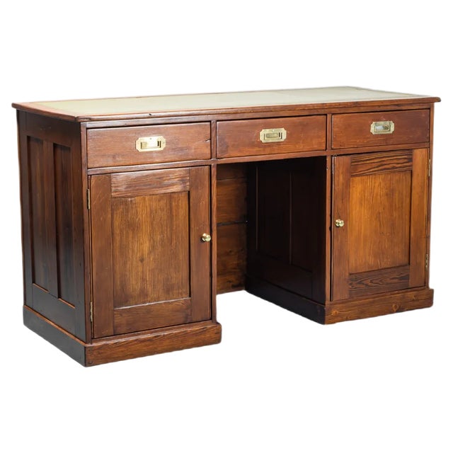 Vintage Wooden & Leather Desk For Sale