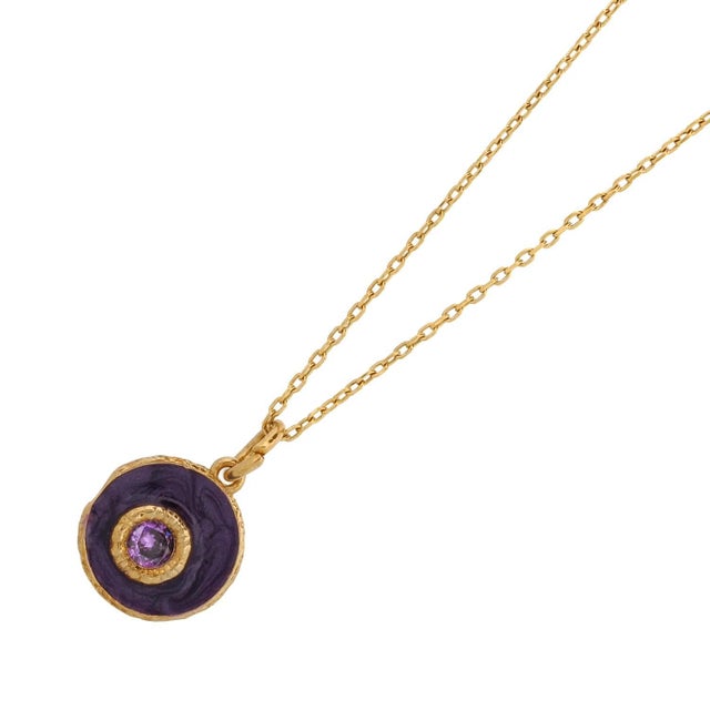 Purple Enamel Amethyst Stone Evil Eye Pendant Gold Chain Necklace For Sale In Miami - Image 6 of 7