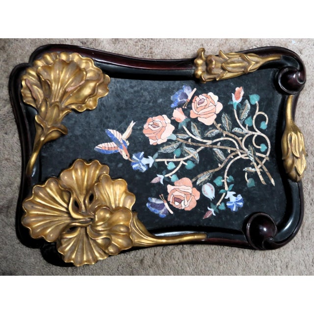 Late 20th Century Exquisite Pietra Dura (Pietra Dure) Rendition of Flowers, Birds, Butterflies, Framed With Lovely Shaped Wood Frame With Molded Flowers, by N. Luedtke For Sale - Image 5 of 15
