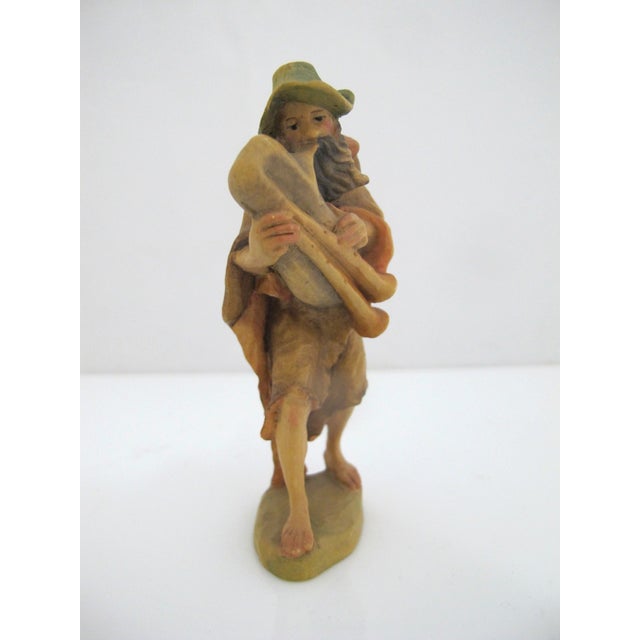 Anri Italy Ulrich Bernardi hand carved and meticulously hand painted, nativity figurine of Shepherd with bagpipes, 4"...