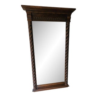 1980s Ethan Allan Console Wall Mirror Charter Oak Jacobean Gothic Barley Twist For Sale