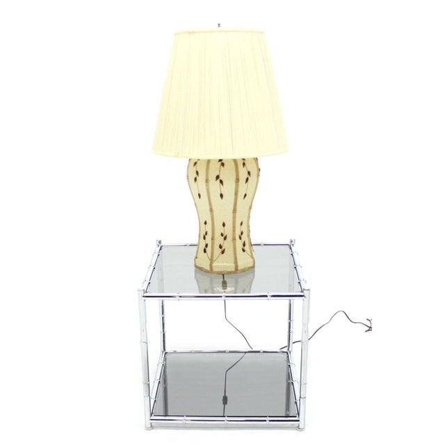 Baker Furniture Company Faux Bamboo Motive Art Pottery Decorated Mid-Century Modern Ceramic Lamp For Sale - Image 4 of 7