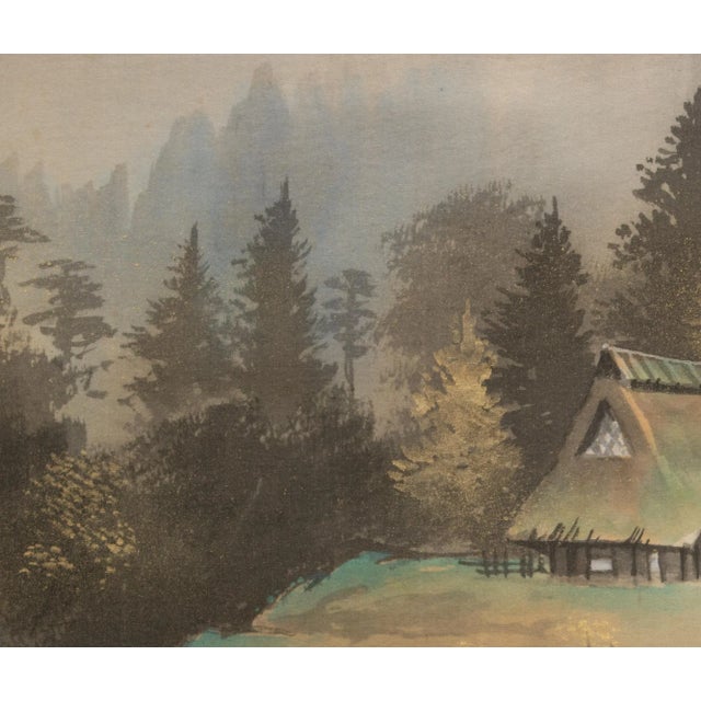 Textile Showa Era Japanese Scroll Painting "Landscape With Pine Trees" For Sale - Image 7 of 12
