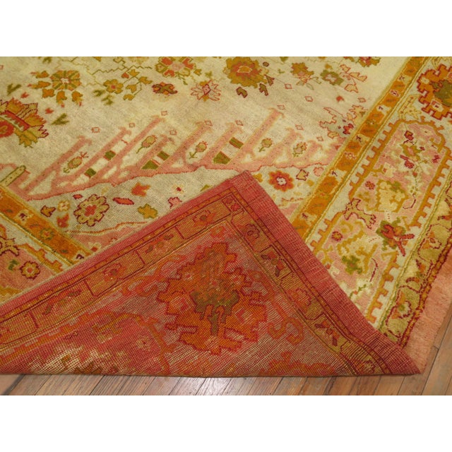 Ivory and Pink Antique Turkish Oushak Rug - 10'3" x 13'4" For Sale - Image 9 of 12