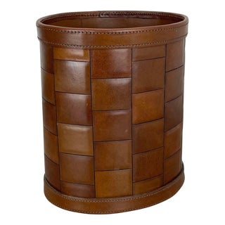 Vintage Patchwork Paper Bin Basket in Leather, 1960s For Sale