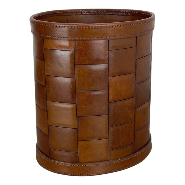 Vintage Patchwork Paper Bin Basket in Leather, 1960s For Sale