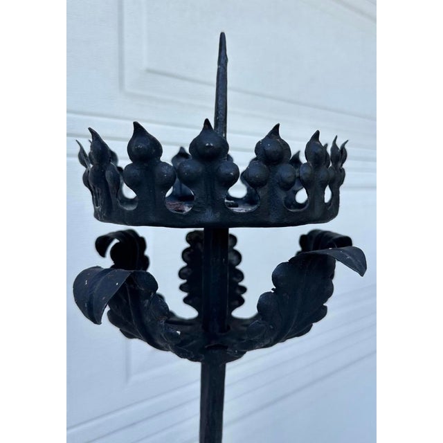 Mid 20th Century Spanish Forged Iron Floor Candlesticks, Torchieres 5 Ft Tall - Pair For Sale - Image 14 of 16