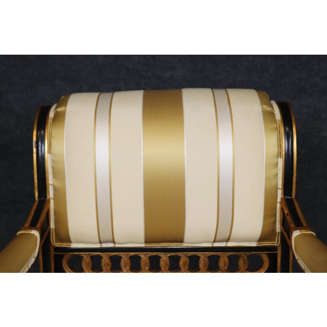 Pair English Regency Thomas Hope Style Ebonized & Gilt Armchairs For Sale - Image 10 of 16