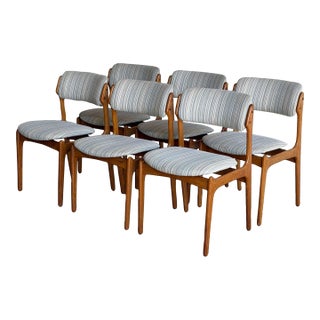 In Style of Erik Buch Model 46 Teak Dining Chairs Set of 6 Fabric Wooden Seating Denmark Mid-Century Modern 1960s For Sale