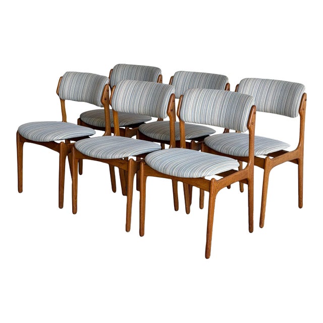 In Style of Erik Buch Model 46 Teak Dining Chairs Set of 6 Fabric Wooden Seating Denmark Mid-Century Modern 1960s For Sale
