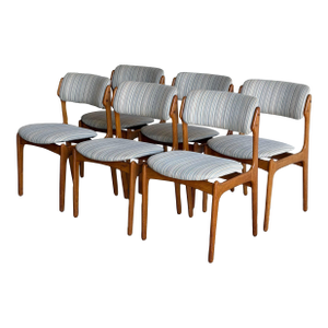 In Style of Erik Buch Model 46 Teak Dining Chairs Set of 6 Fabric Wooden Seating Denmark Mid-Century Modern 1960s