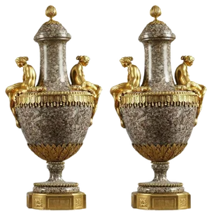 Mid-19th Century Vases in Ural Granite and Gilt Bronze, Set of 2