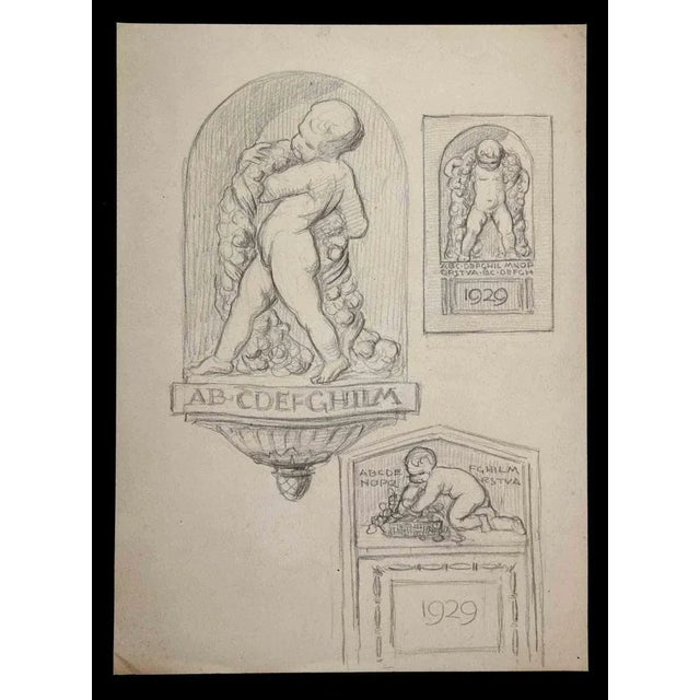 Study for a Bas-Relief is an original drawing in pencil realized by Aurelio Mistruzzi in the 1920s. Good condition except...