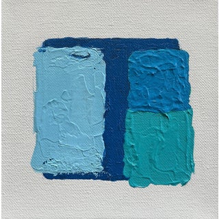 "4 Blues on White" Little Abstract Colorfield Painting For Sale