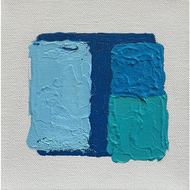 "4 Blues on White" Little Abstract Colorfield Painting For Sale