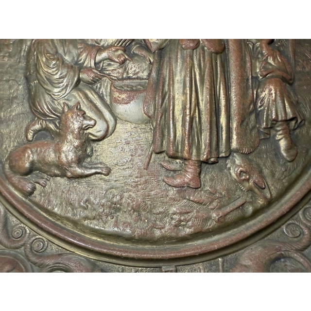 Large 14lbs Antique Ornate Bronze Patinated Cast Iron Relief Wall Charger Plaque For Sale In New York - Image 6 of 12