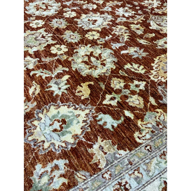 7ft 11in × 9ft 11 in Pak-Veg Hand-Knotted Floral Wool Area Rug For Sale - Image 9 of 12