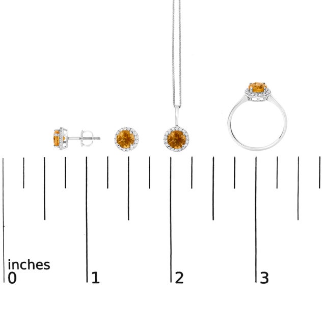10K White Gold Orange Citrine and 3/8 Cttw Diamond Halo Jewelry Set (Earrings, Pendant & Ring) For Sale In New York - Image 6 of 6