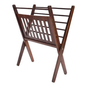 Mid 20th Century Vintage Wood Romania Folding Mid-Century Magazine Rack in the Style of Cees Braakman