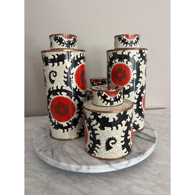 Metal Vintage Fabienne Jouvin Paris Ouzbek Cloisonné Tea Canister - Large For Sale - Image 7 of 10