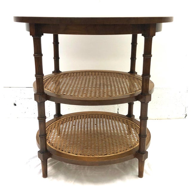 English Colonial Mahogany Round Side Table 3Tier Cane Shelves Chairish