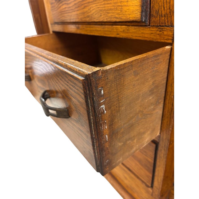 Wood 1920s Oak Art Deco Drop Front Secretary Side by Side With Glass Fronts For Sale - Image 7 of 9