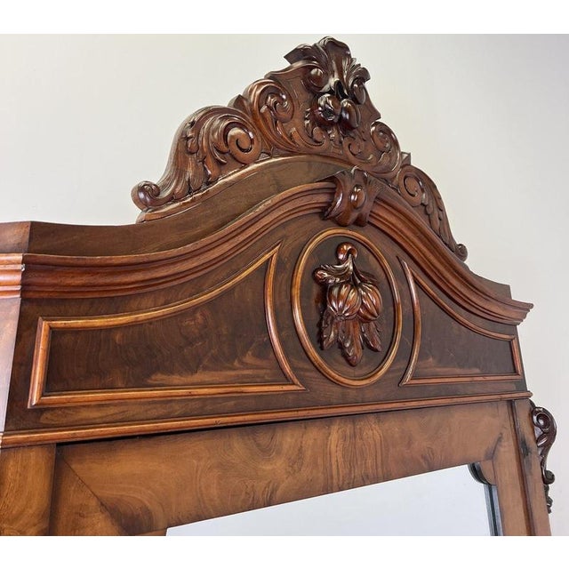 Antique French Carved Burr Walnut and Mirrored Wardrobe For Sale - Image 3 of 18