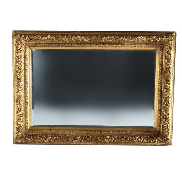 French Large French Louis XIV Style Giltwood Framed Beveled Wall Mirror C1900 For Sale - Image 3 of 13