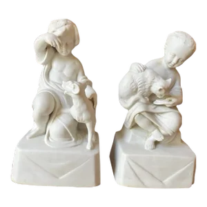 1940s Porcelain White Bisque Parisian Figures Boy and Girl - a Pair