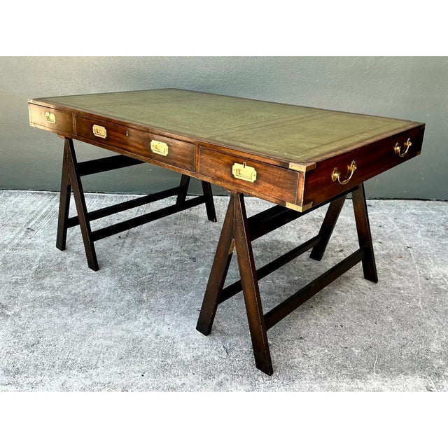 Vintage Wood and Leather Campaign Desk For Sale - Image 11 of 12