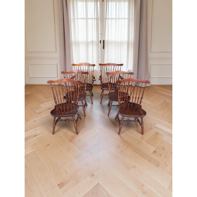 Vintage Ethan Allen Old Tavern Fiddle Back Chairs – Excellent Condition For Sale - Image 11 of 12
