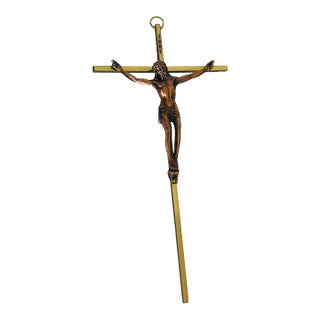Antique Bronze Crucifix on Brass Cross For Sale