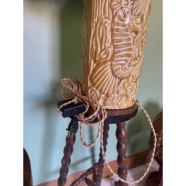 Seahorse Relief Ceramic Lamps — Rewired Pair For Sale - Image 14 of 15
