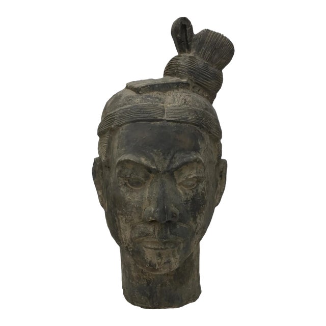 Vintage Clay Chinese Art Warrior Bust Head Art For Sale