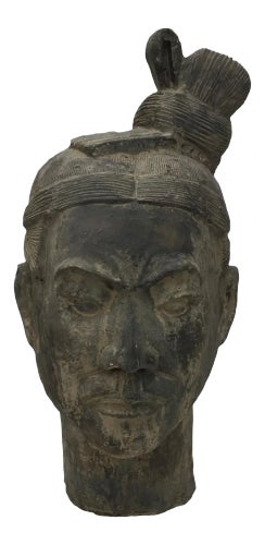 Vintage Clay Chinese Art Warrior Bust Head Art Sculpture
