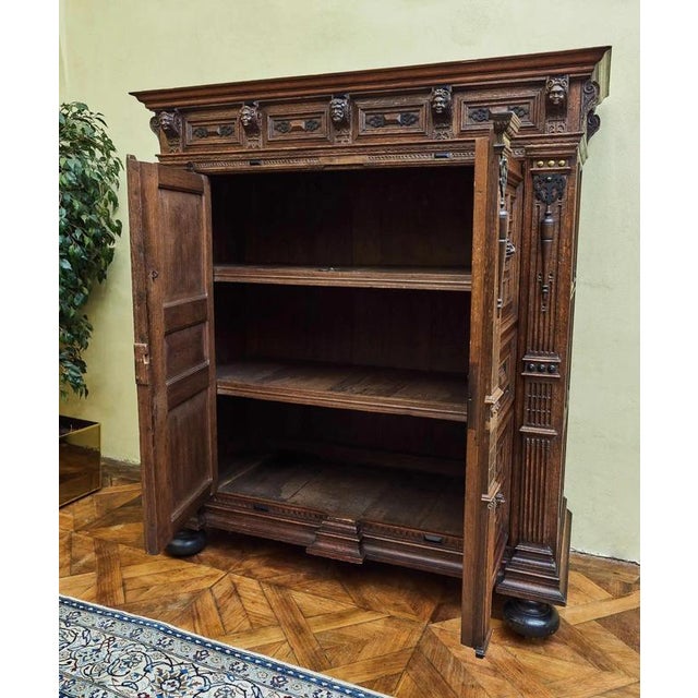 2000 - 2009 Flemish Renaissance Oak Cabinet with Carvings For Sale - Image 5 of 12
