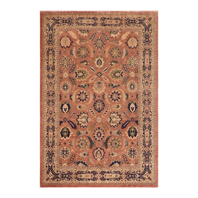 1990s Classic Ziegler Orange Blue Hand-Knotted Wool Rug - 9'11'' X 14'3'' For Sale