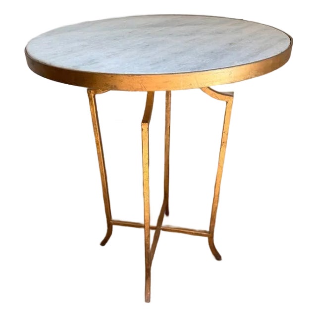 Brass and White Stone Side Table For Sale