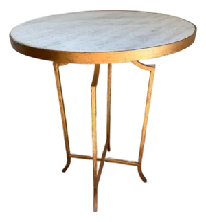 Brass and White Stone Side Table