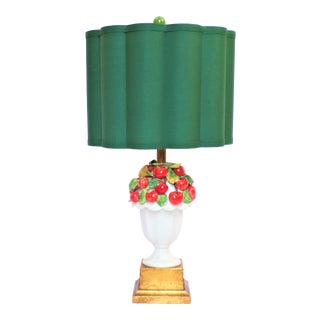 Mid-Century Italian Majolica Cherry Topiary Table Lamp For Sale