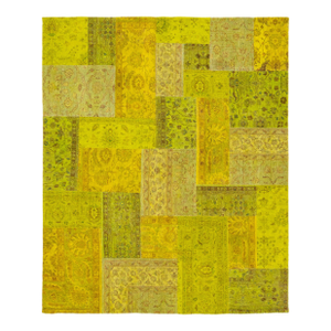 Modern Handcrafted Patchwork Wool Rug in Green With Allover Design