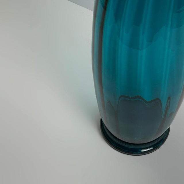 A striking large-scale teal art glass vase, hand-blown in Empoli, Italy, during the 1960s. Attributed to Rossini, a noted...