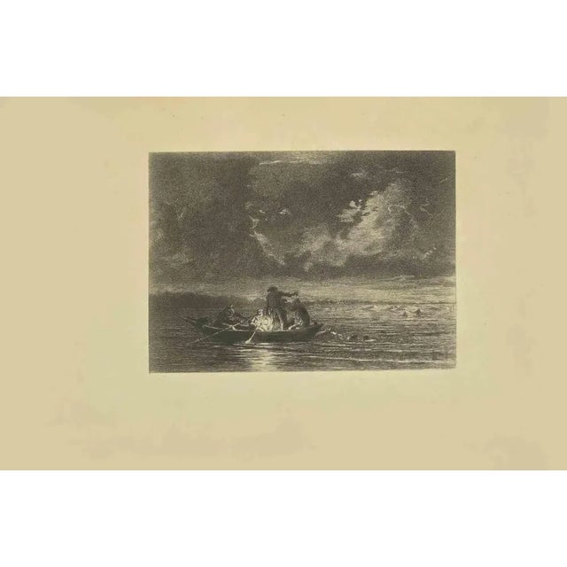 Fishermen is an original etching realized by Eugène Burnand (1850-1921) in the Late 19th century. Good conditions with...
